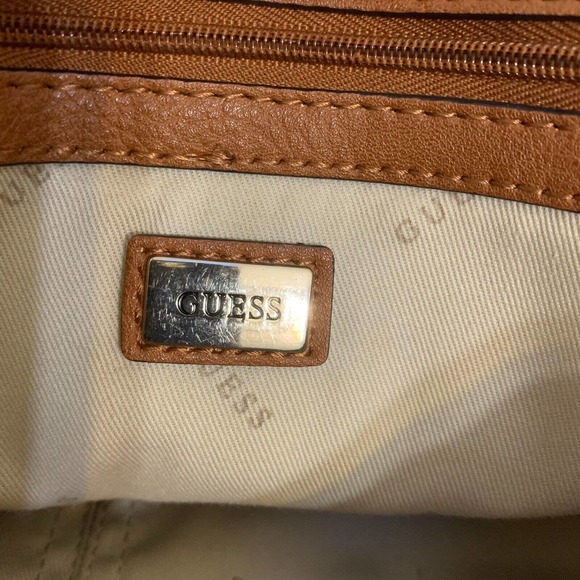 GUESS Large Acorn Brown Vegan Leather Studded Flap CHAIN CROSSBODY - Picture 10 of 13